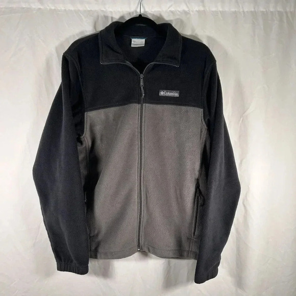 Columbia Sweater Men's Medium Black Grey Full Zip Fleece Zip Pockets - Picture 1 of 9